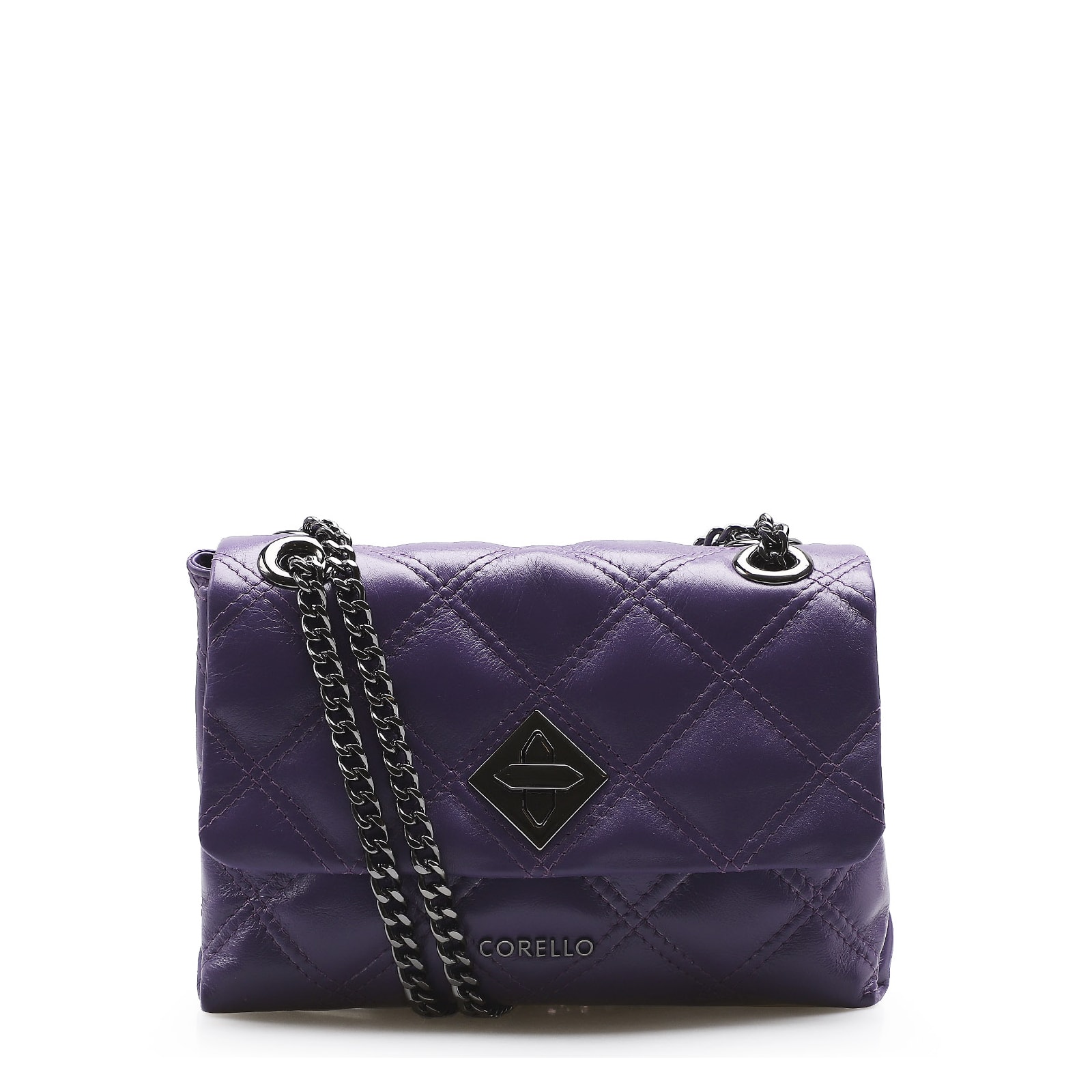 Bolsa De Ombro Matelassê Couro Violeta