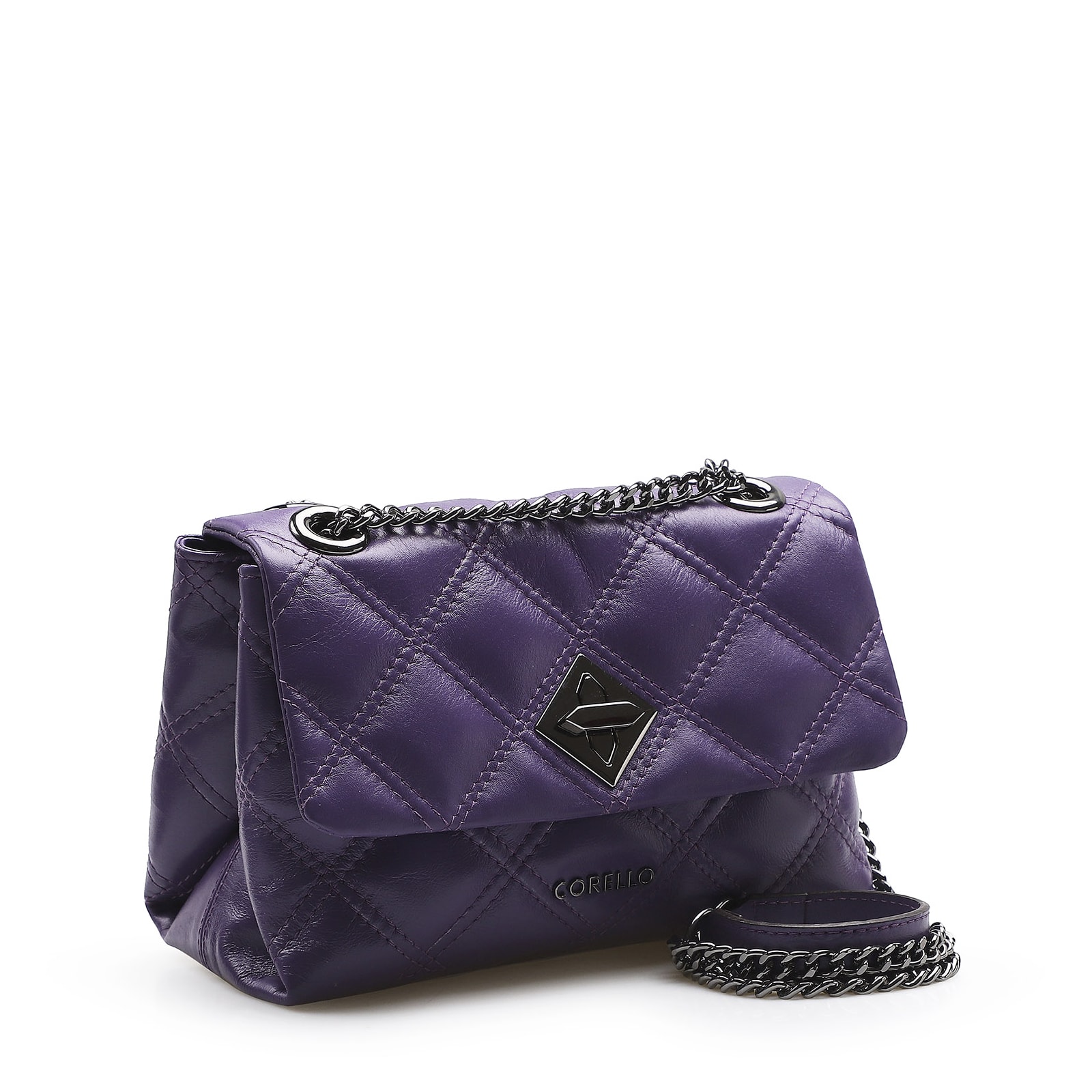 Bolsa De Ombro Matelassê Couro Violeta
