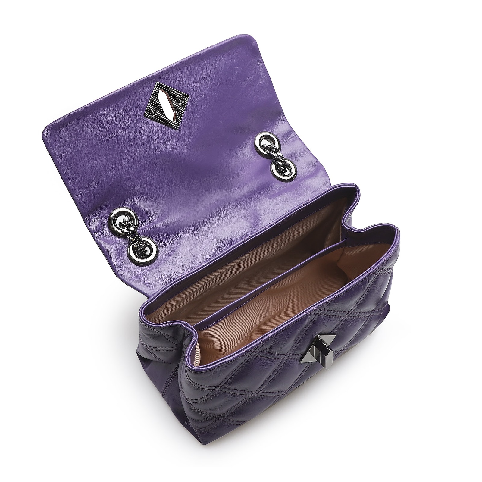 Bolsa De Ombro Matelassê Couro Violeta