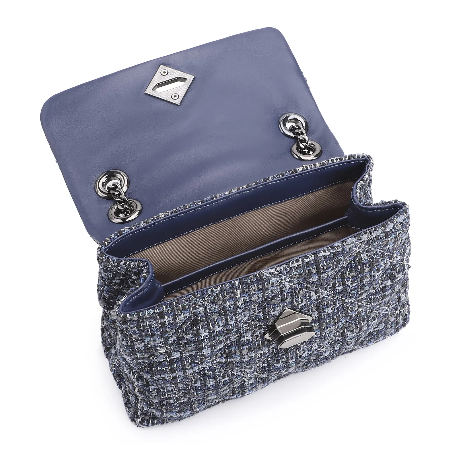 Bolsa De Ombro Matelassê Tweed Azul