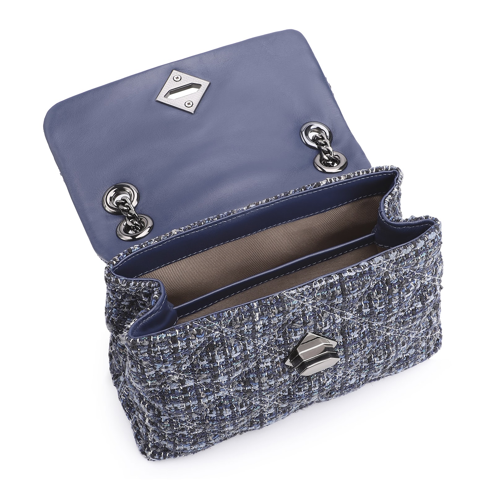 Bolsa De Ombro Matelassê Tweed Azul