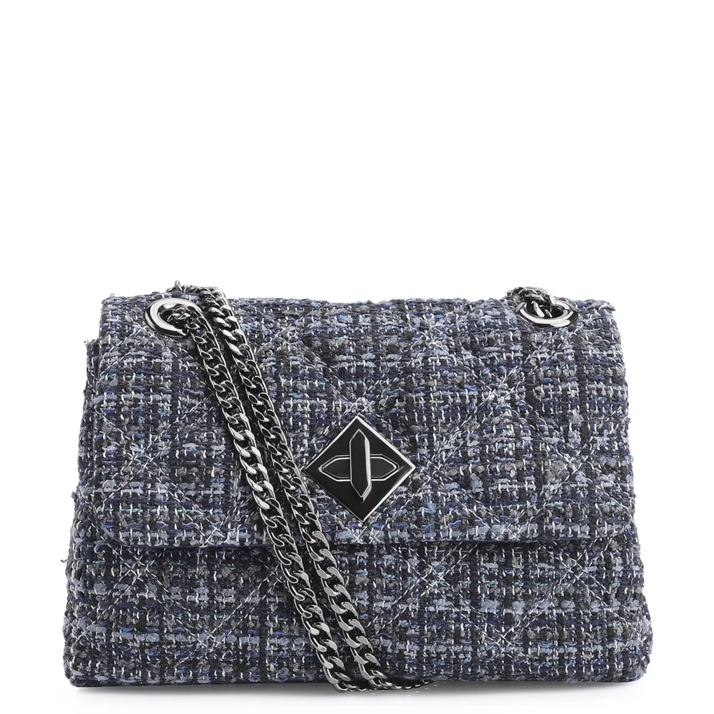 Bolsa De Ombro Matelassê Tweed Azul
