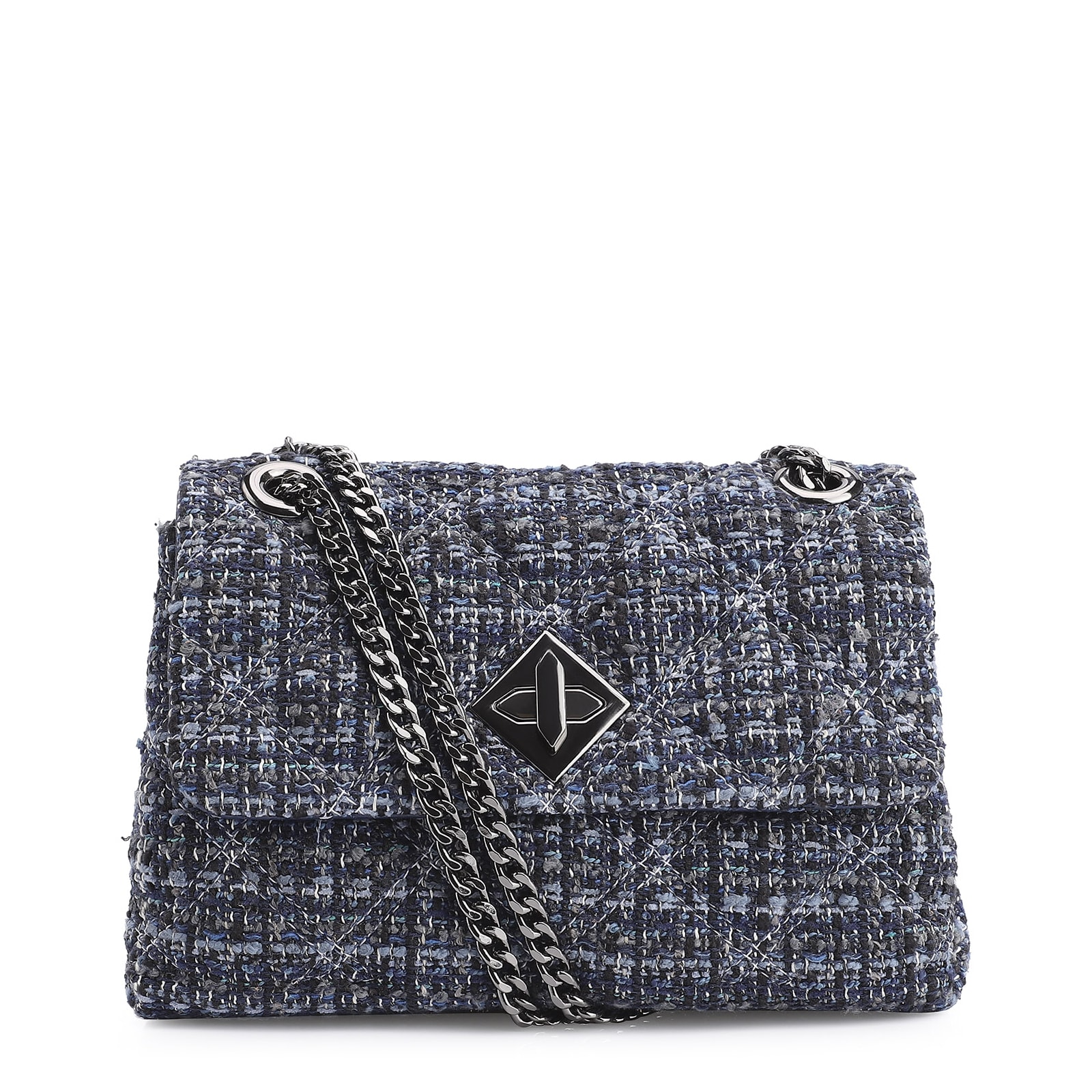 Bolsa De Ombro Matelassê Tweed Azul
