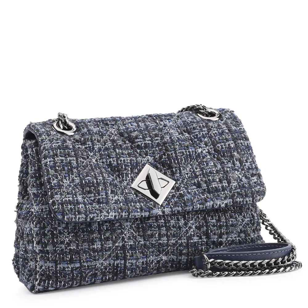 Bolsa De Ombro Matelassê Tweed Azul - imagem 3