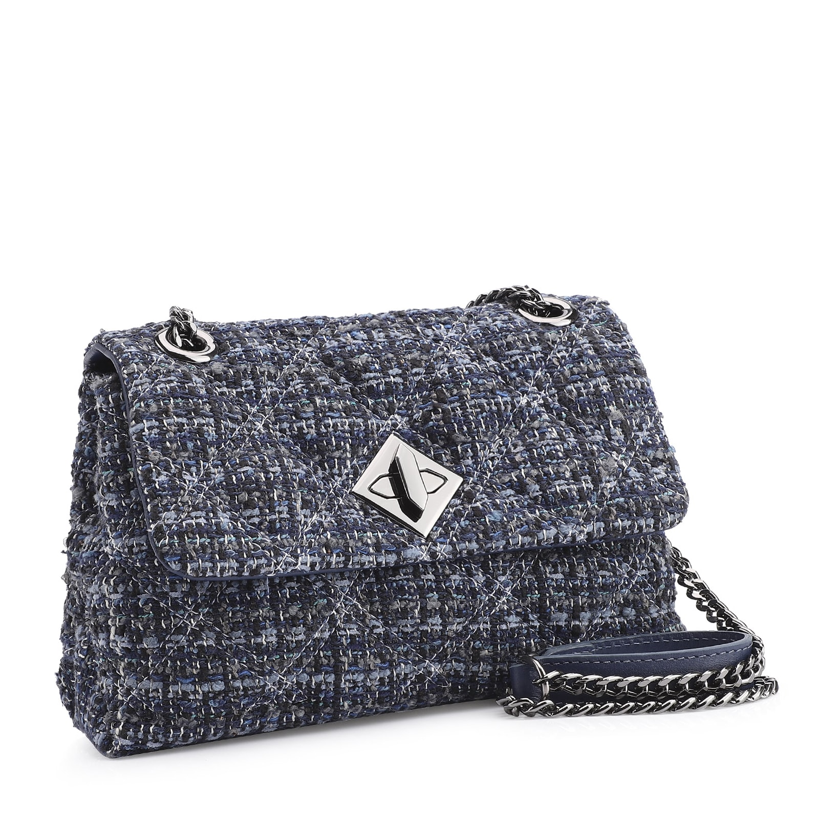 Bolsa De Ombro Matelassê Tweed Azul