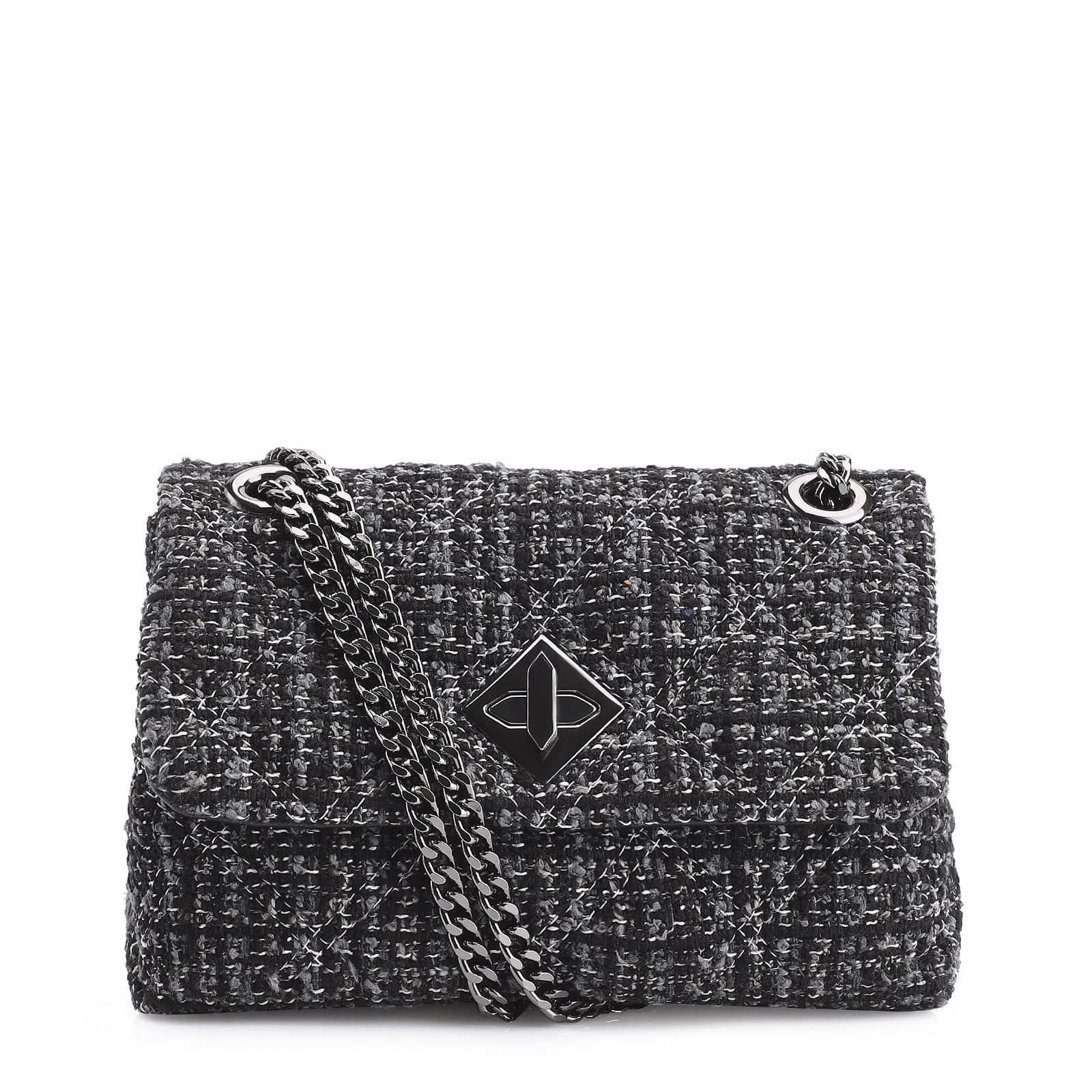 Bolsa De Ombro Matelassê Tweed Preto
