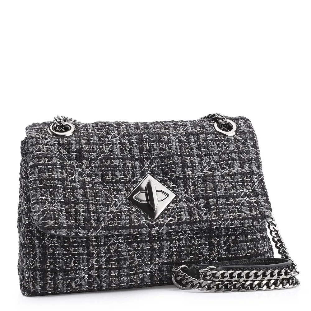 Bolsa De Ombro Matelassê Tweed Preto - imagem 2