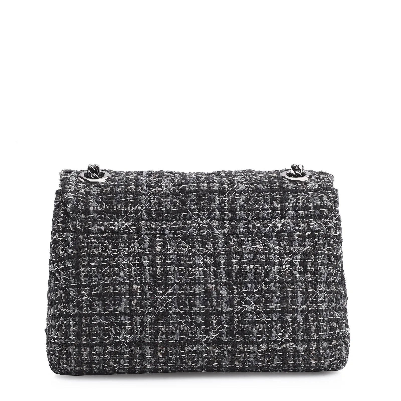 Bolsa De Ombro Matelassê Tweed Preto
