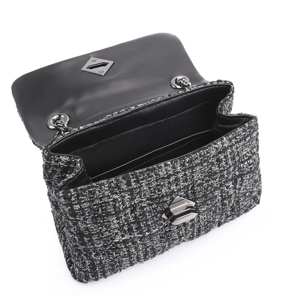 Bolsa De Ombro Matelassê Tweed Preto - imagem 4