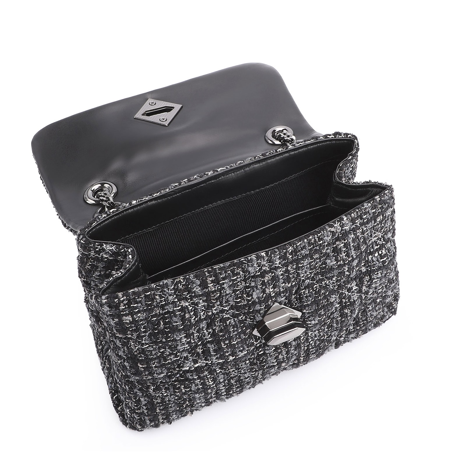 Bolsa De Ombro Matelassê Tweed Preto