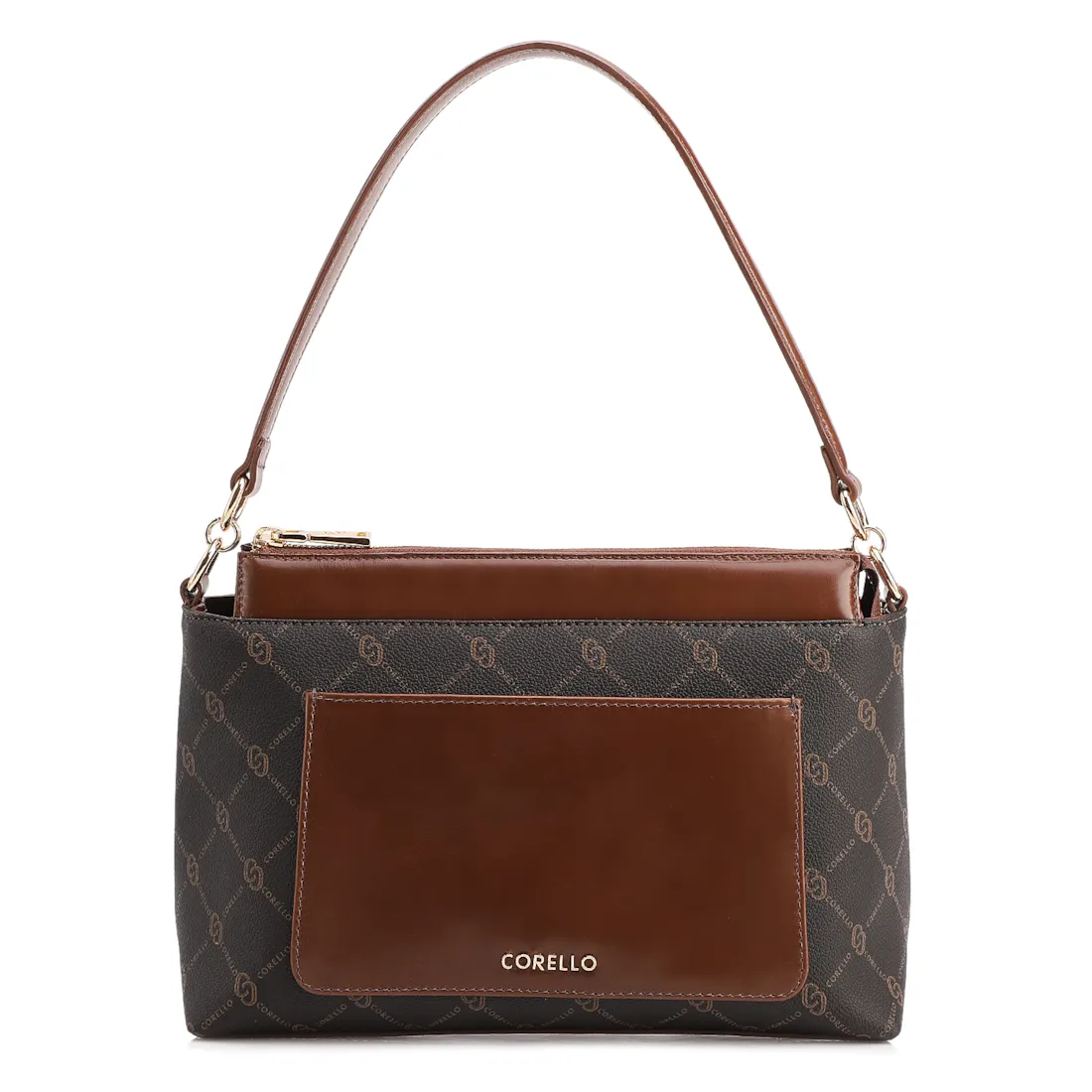  Bolsa De Ombro Média Alt/Couro Marrom Bolso Frontal Monograma