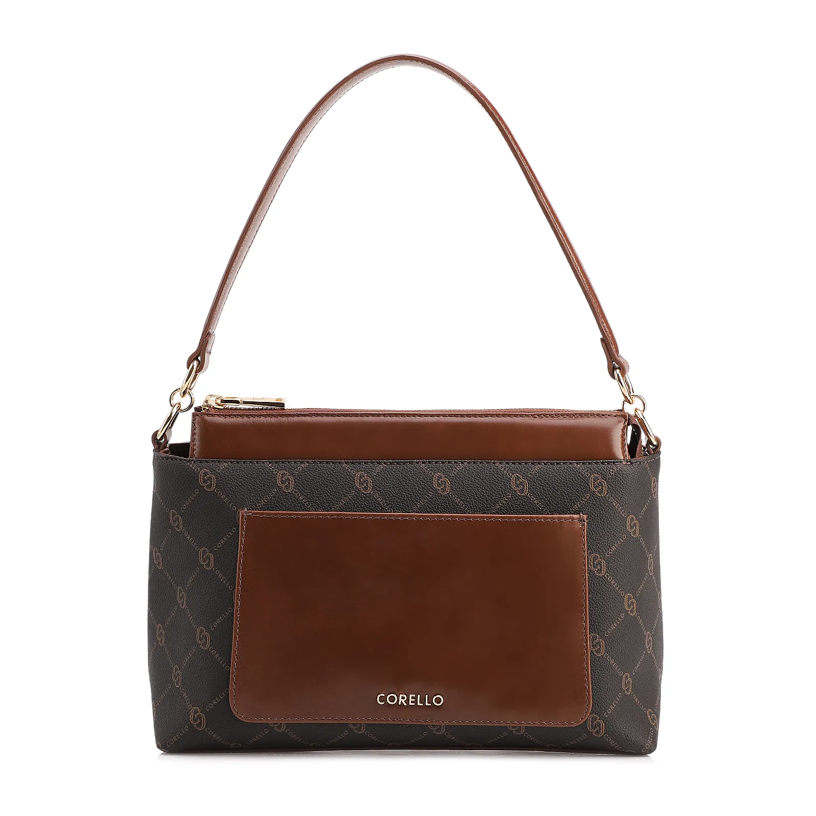 Bolsa De Ombro Média Alt/Couro Marrom Bolso Frontal Monograma