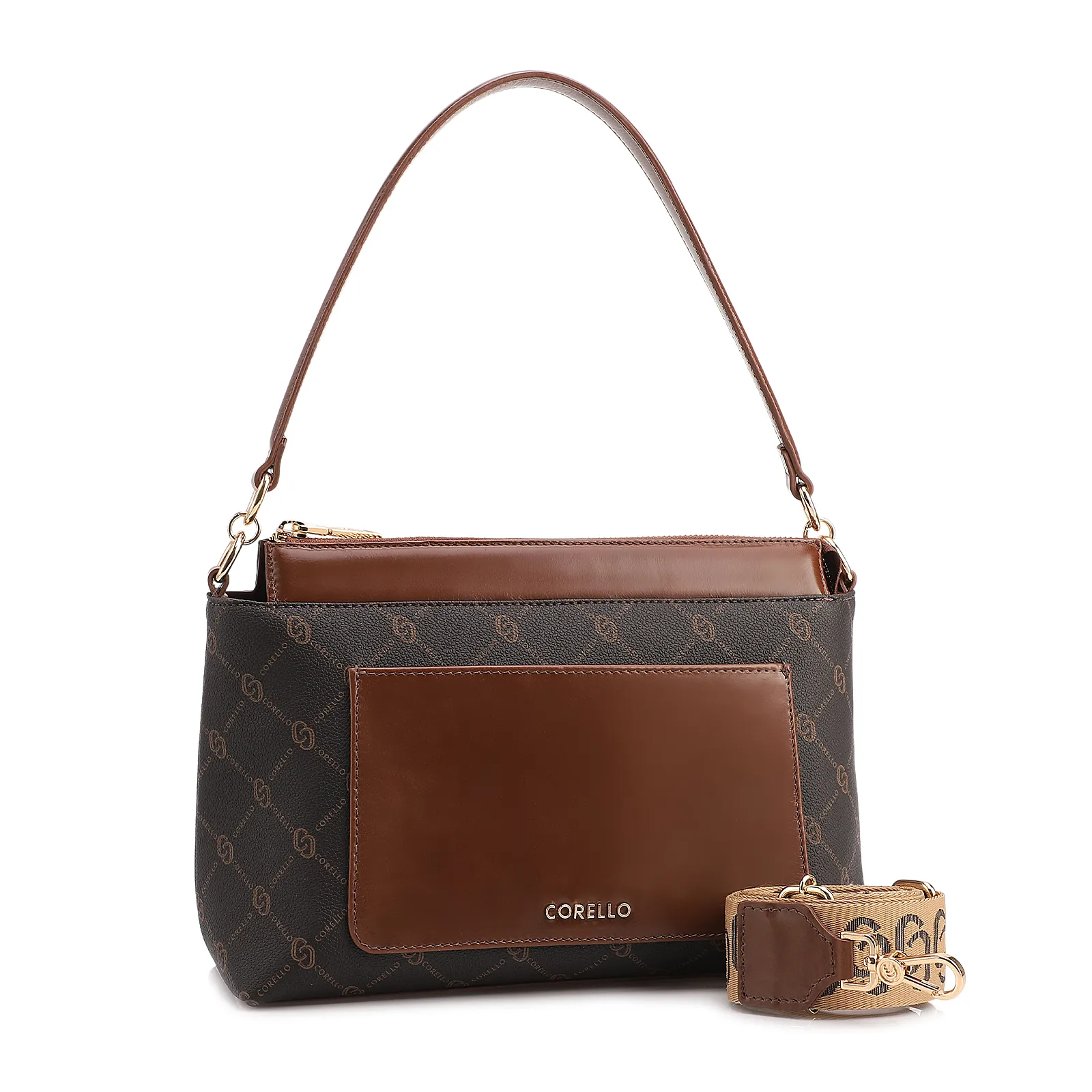  Bolsa De Ombro Média Alt/Couro Marrom Bolso Frontal Monograma
