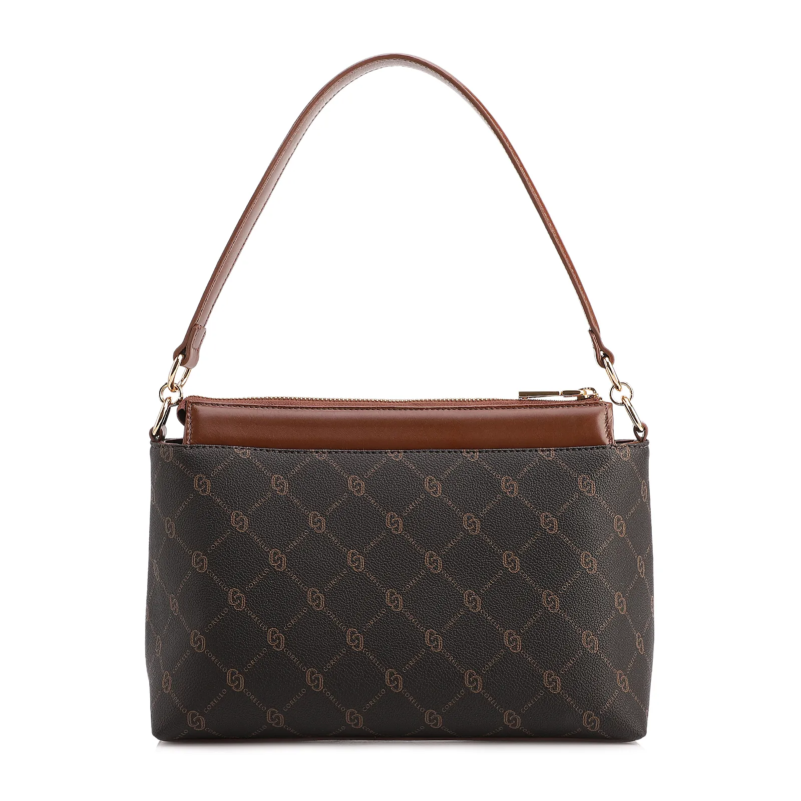 Bolsa De Ombro Média Alt/Couro Marrom Bolso Frontal Monograma