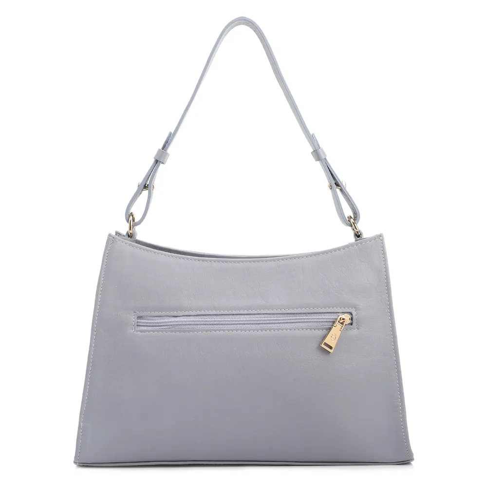 Bolsa De Ombro Média Azul Couro Lezard Pingente - imagem 3