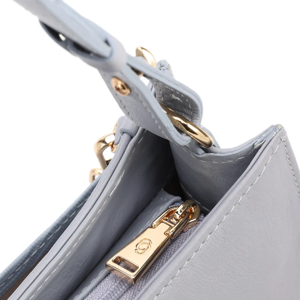 Bolsa De Ombro Média Azul Couro Lezard Pingente - imagem 5
