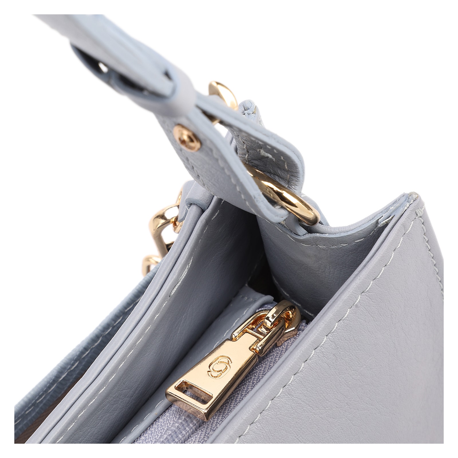 Bolsa De Ombro Média Azul Couro Lezard Pingente