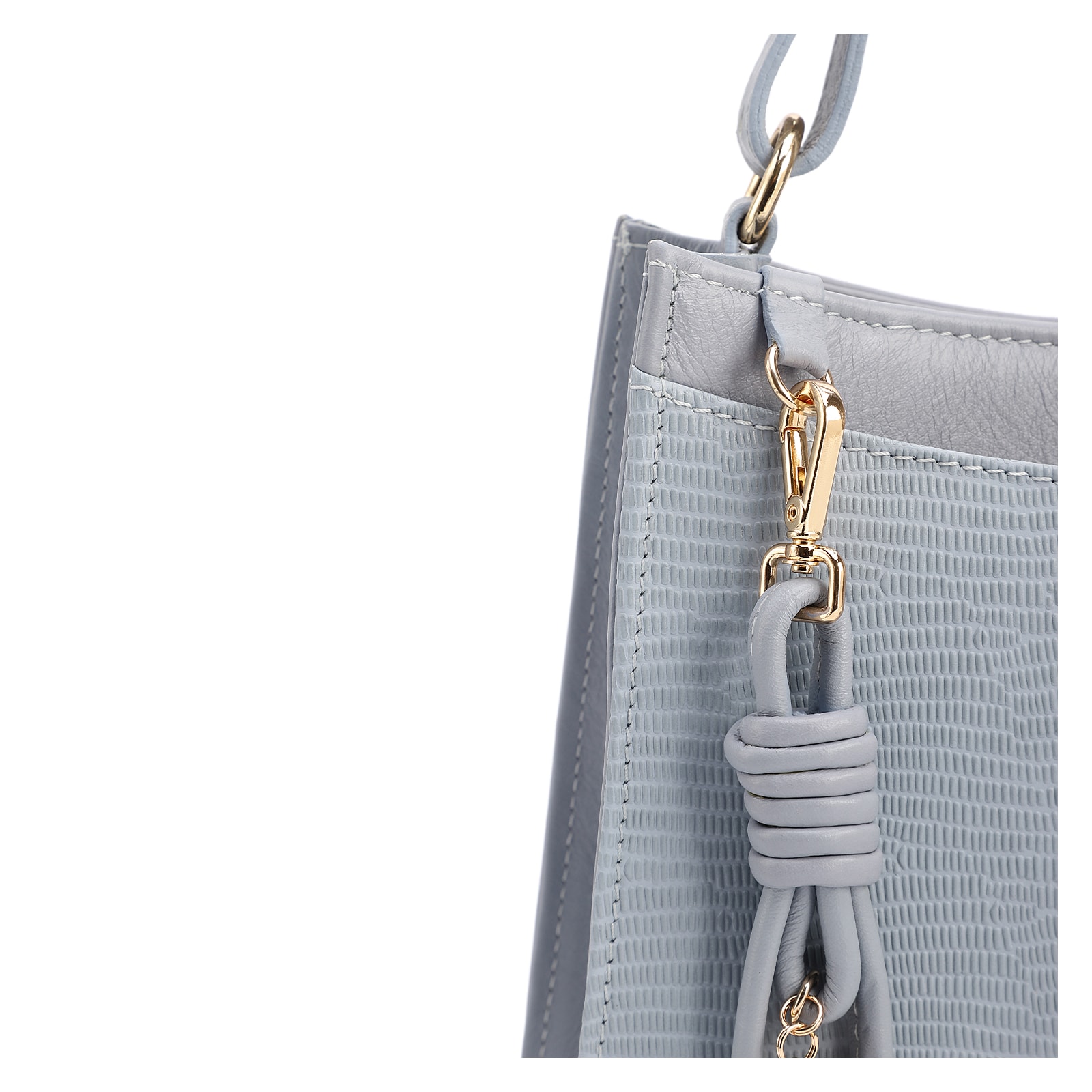 Bolsa De Ombro Média Azul Couro Lezard Pingente