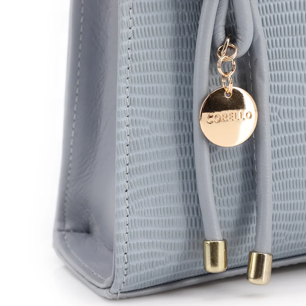 Bolsa De Ombro Média Azul Couro Lezard Pingente - imagem 8