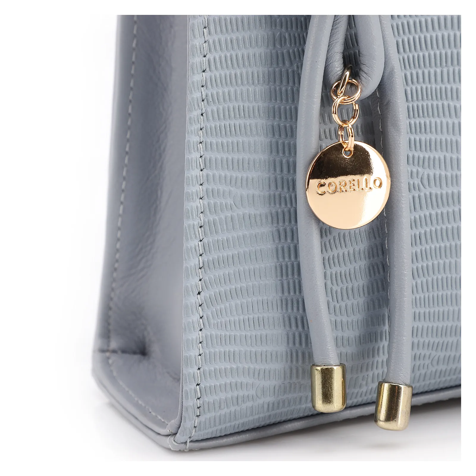 Bolsa De Ombro Média Azul Couro Lezard Pingente