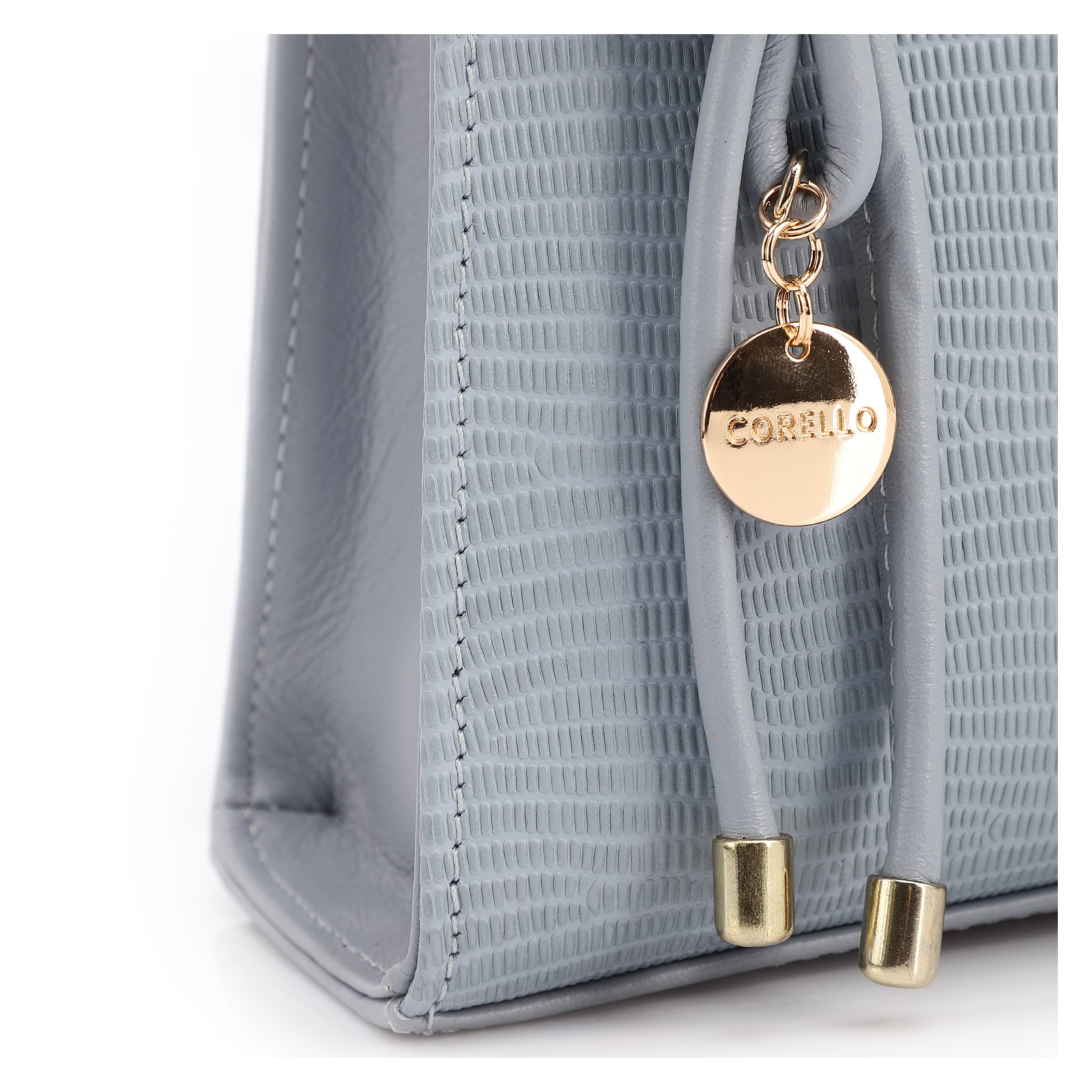 Bolsa De Ombro Média Azul Couro Lezard Pingente