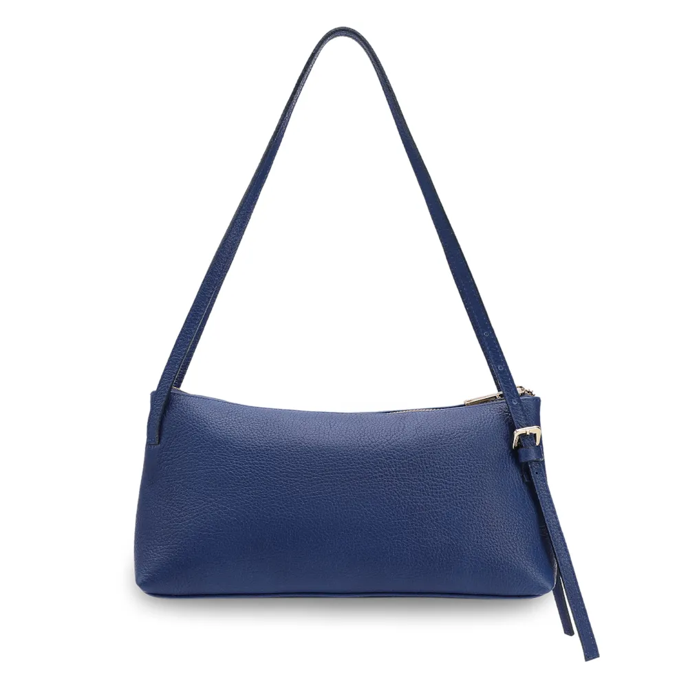 Bolsa De Ombro Média Couro Antique Azul Corrente Frontal Dourada - imagem 3