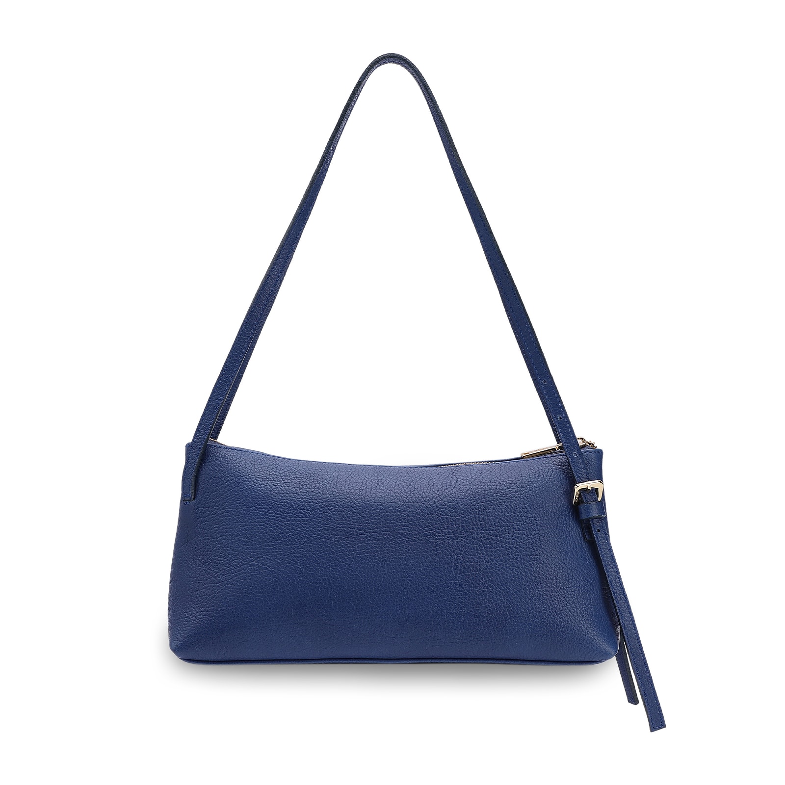Bolsa De Ombro Média Couro Antique Azul Corrente Frontal Dourada