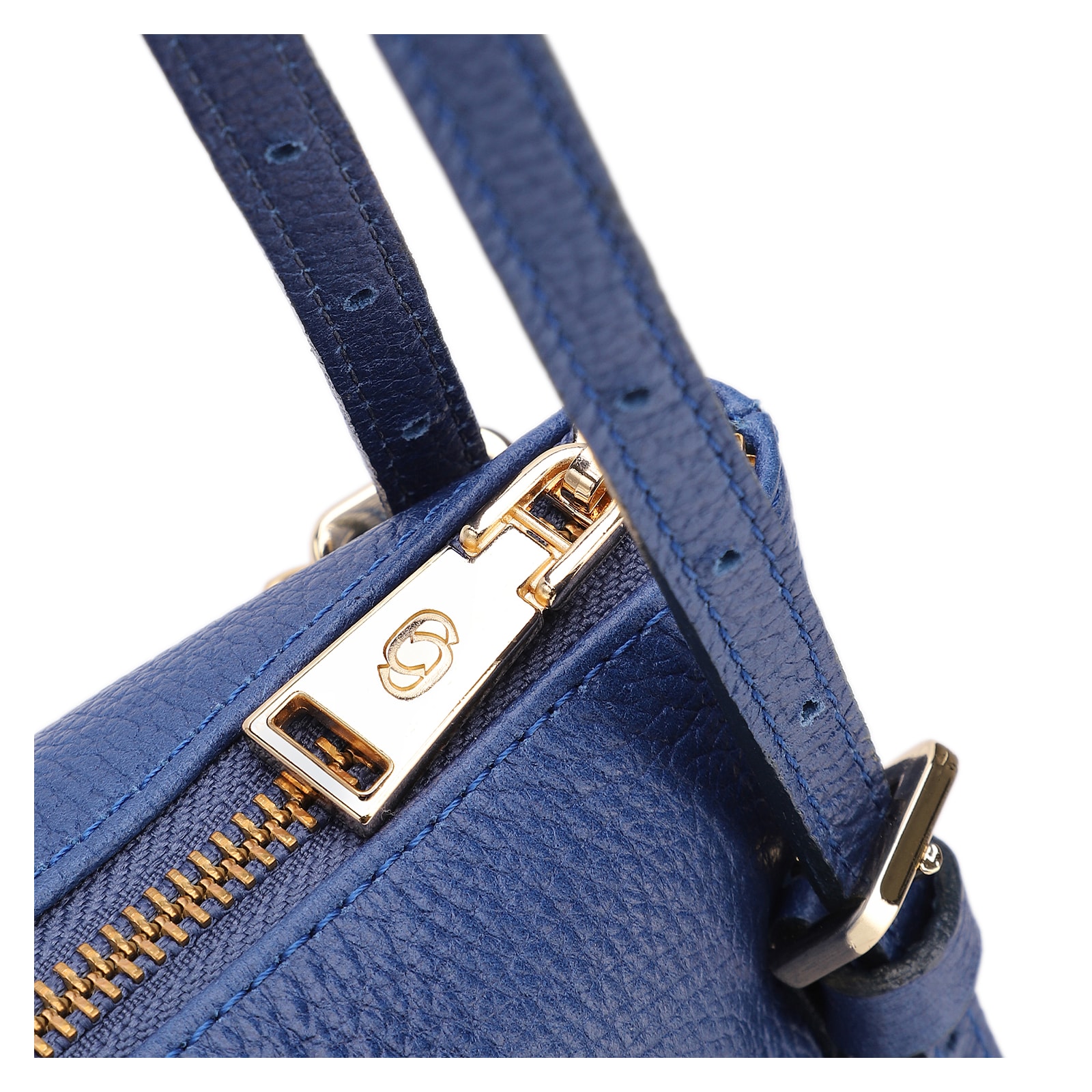 Bolsa De Ombro Média Couro Antique Azul Corrente Frontal Dourada