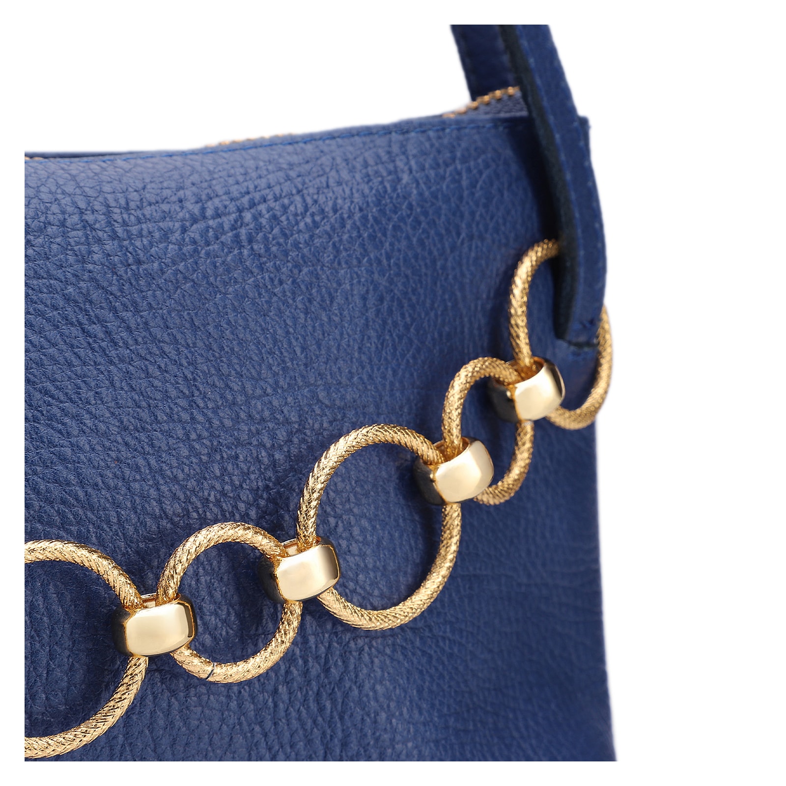 Bolsa De Ombro Média Couro Antique Azul Corrente Frontal Dourada