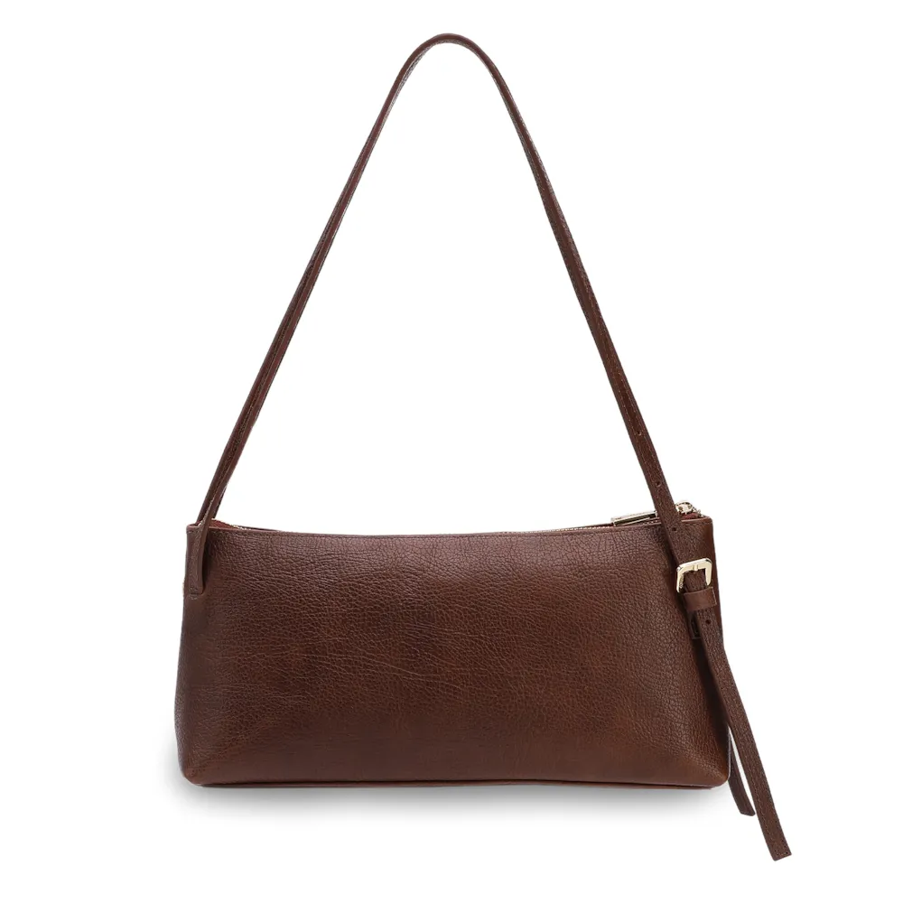 Bolsa De Ombro Média Couro Antique Marrom Corrente Dourada Frontal - imagem 3