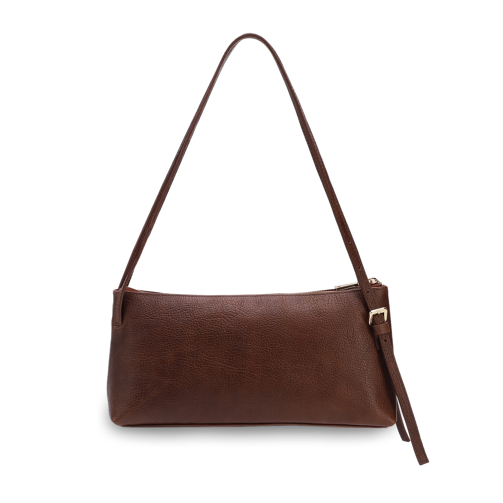 Bolsa De Ombro Média Couro Antique Marrom Corrente Dourada Frontal