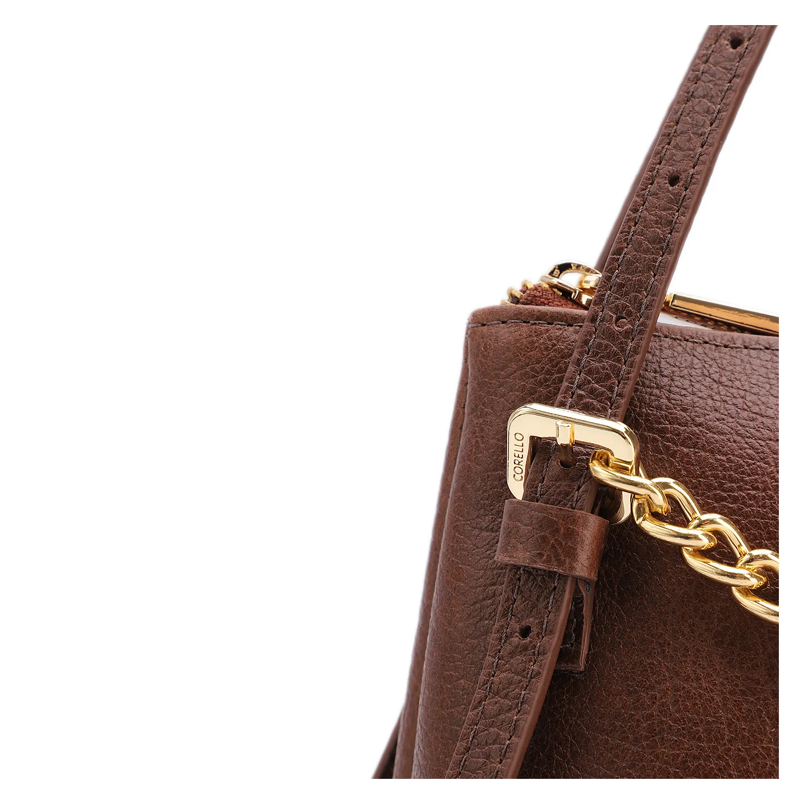 Bolsa De Ombro Média Couro Antique Marrom Corrente Dourada Frontal