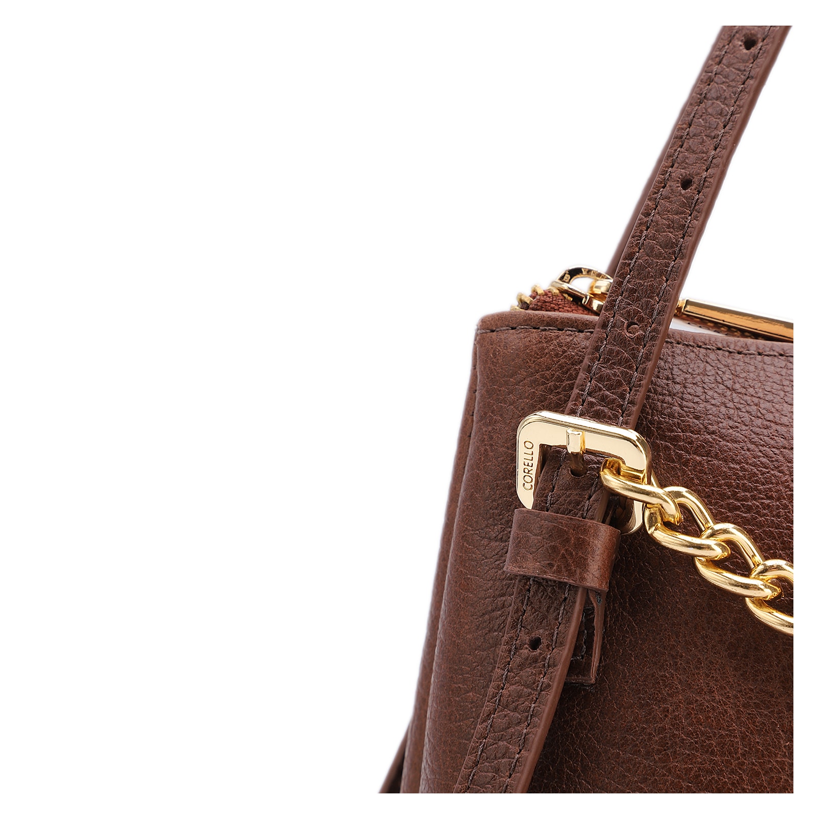 Bolsa De Ombro Média Couro Antique Marrom Corrente Dourada Frontal
