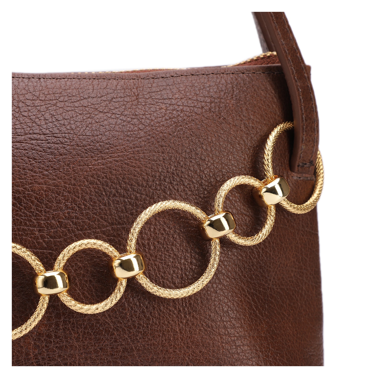 Bolsa De Ombro Média Couro Antique Marrom Corrente Dourada Frontal