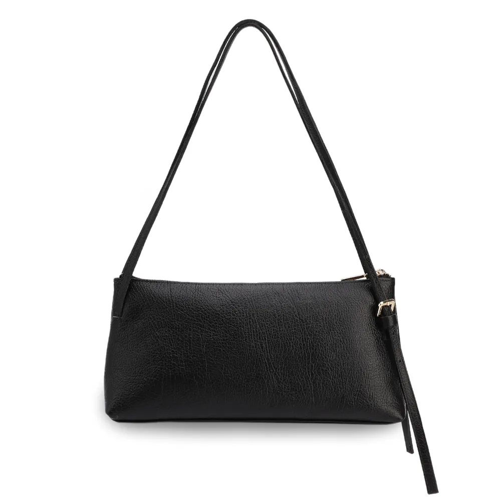 Bolsa De Ombro Média Couro Antique Preta Corrente Frontal Dourada - imagem 3