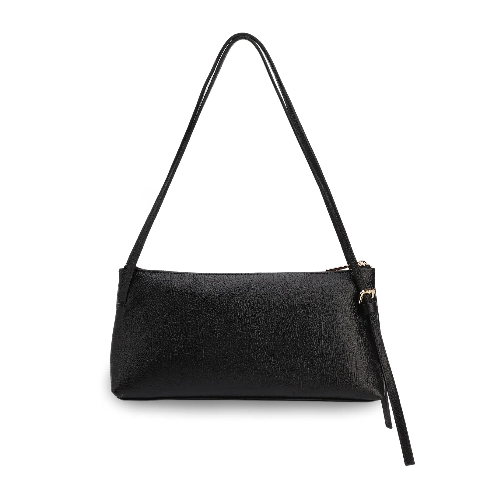 Bolsa De Ombro Média Couro Antique Preta Corrente Frontal Dourada