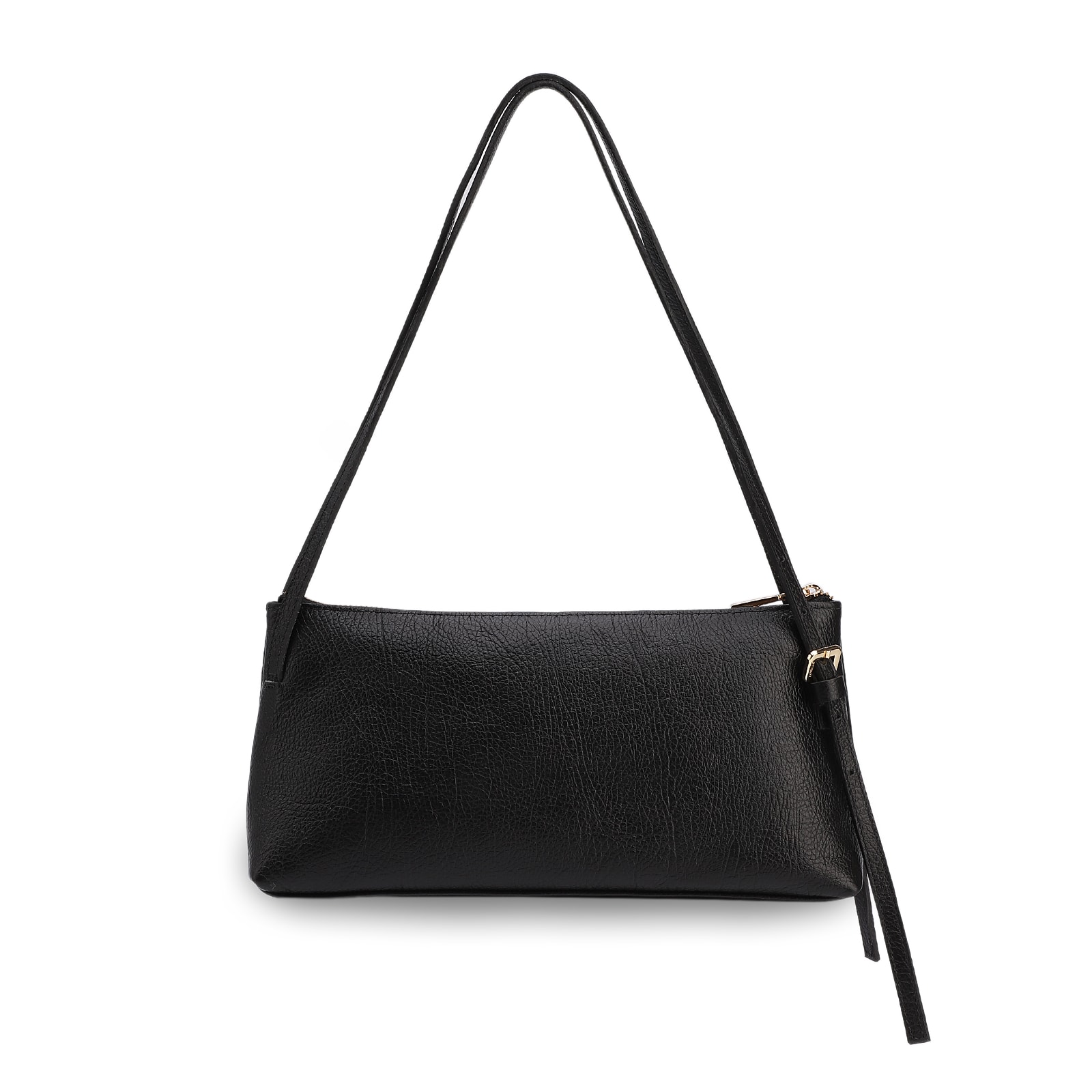 Bolsa De Ombro Média Couro Antique Preta Corrente Frontal Dourada