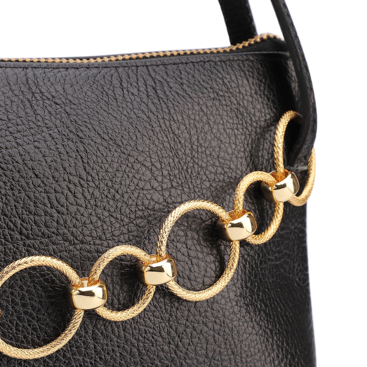 Bolsa De Ombro - Média Couro Antique Preta Corrente Frontal Dourada