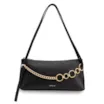 Bolsa De Ombro Média Couro Antique Preta Corrente Frontal Dourada - imagem 1