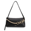 Bolsa De Ombro Média Couro Antique Preta Corrente Frontal Dourada - imagem 1