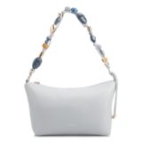 Bolsa De Ombro Média Couro Azul Alça Pedras