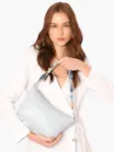 Bolsa De Ombro Média Couro Azul Alça Pedras - imagem 2