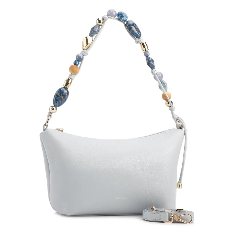 Bolsa De Ombro Média Couro Azul Alça Pedras - foto 3