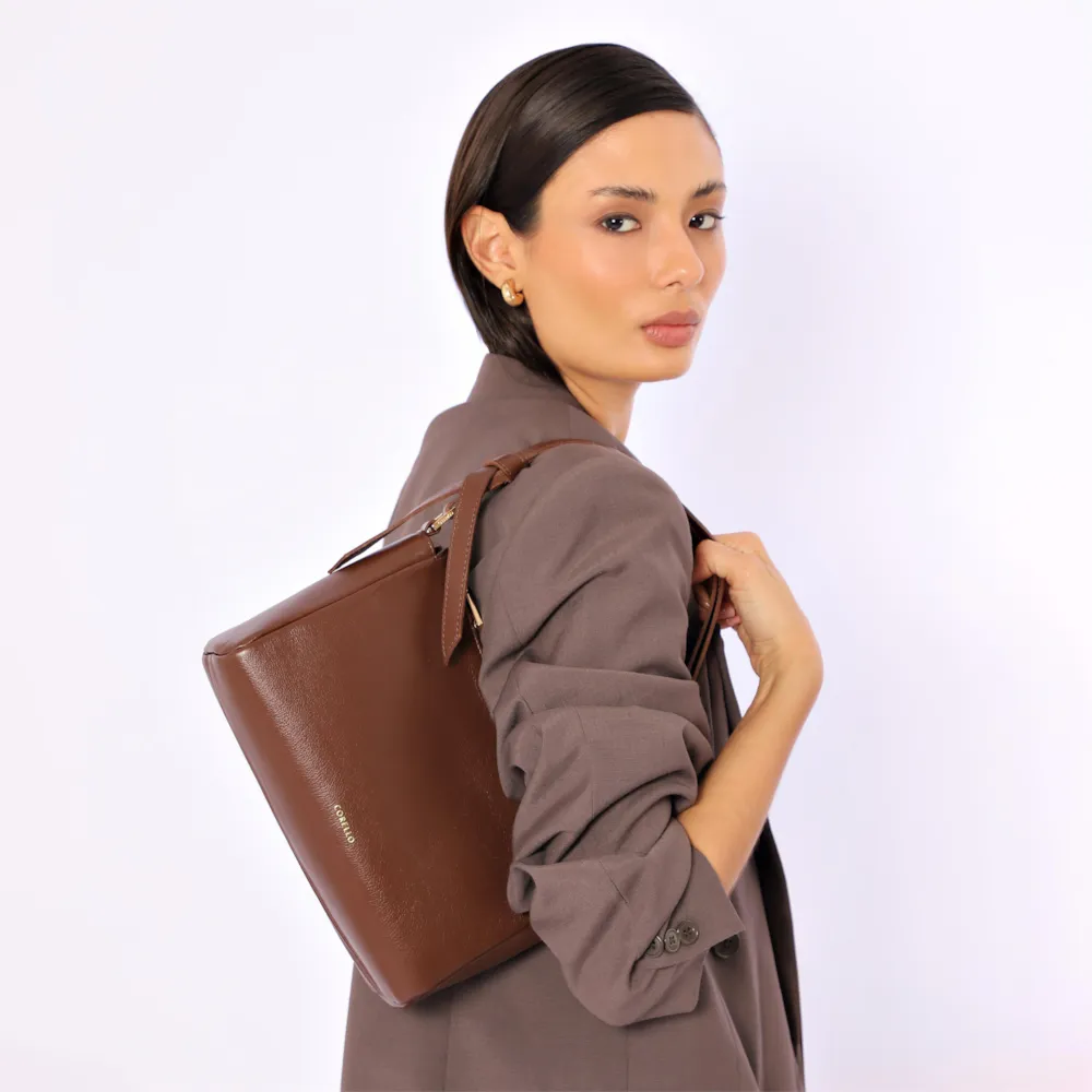 Bolsa De Ombro Média Couro Marrom Alça Nó - imagem 2