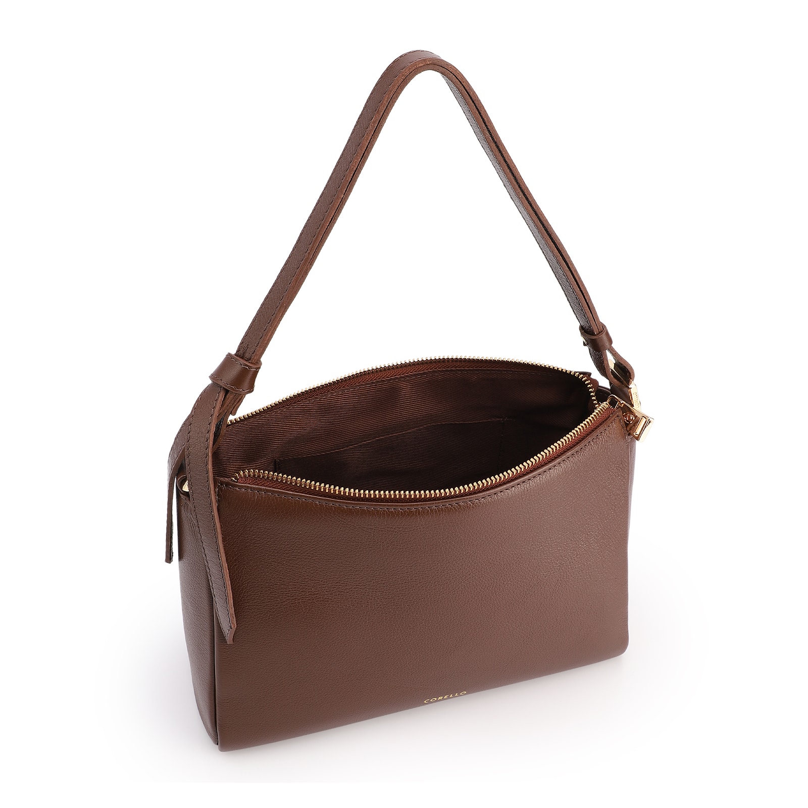 Bolsa De Ombro Média Couro Marrom Alça Nó