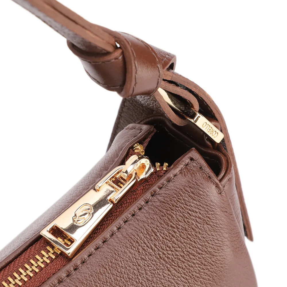 Bolsa De Ombro Média Couro Marrom Alça Nó - imagem 6