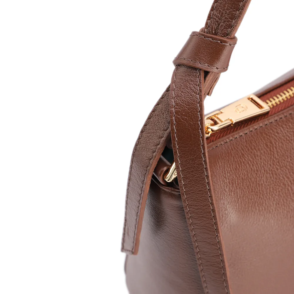 Bolsa De Ombro Média Couro Marrom Alça Nó - imagem 7