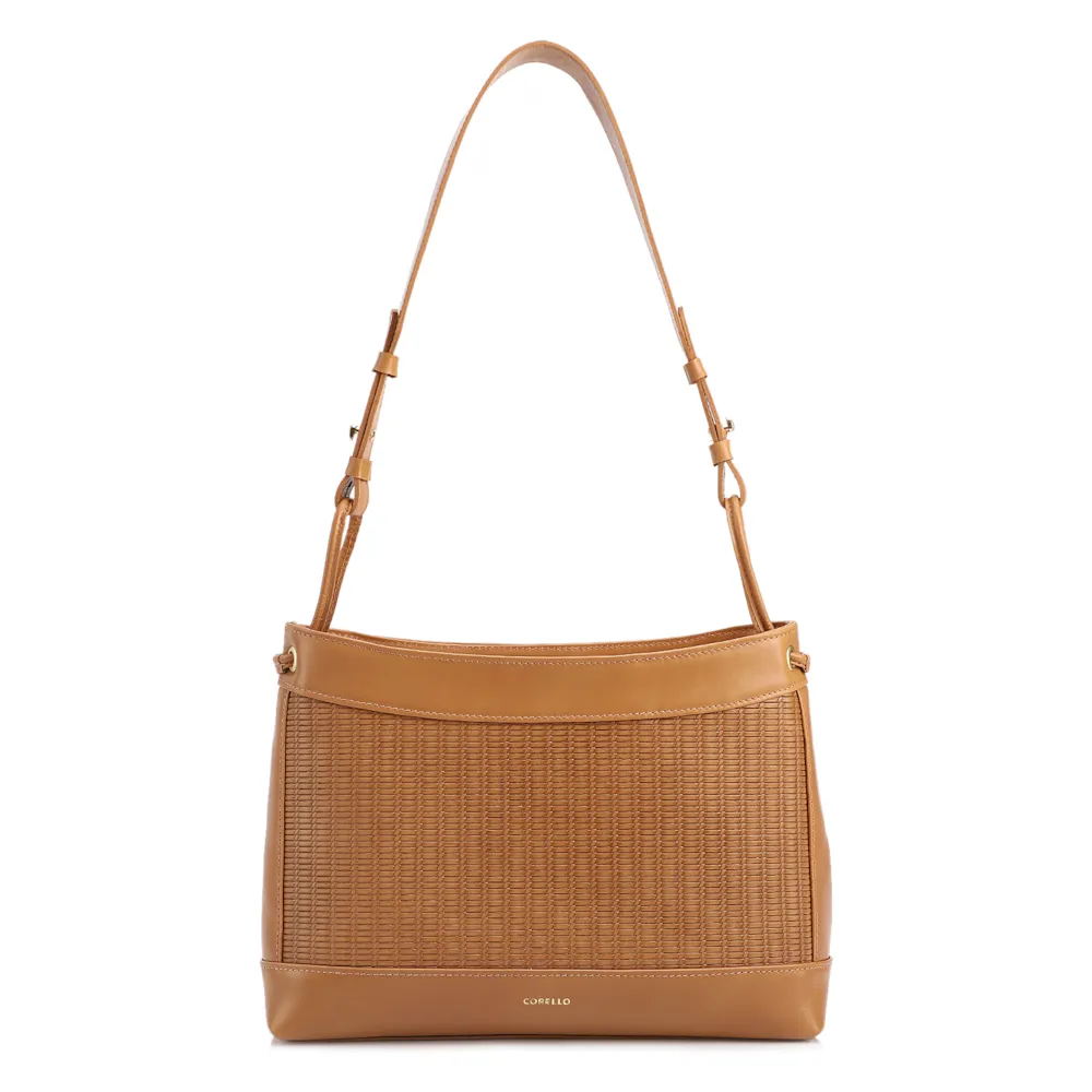  Bolsa De Ombro Média Couro Marrom Claro Rattan