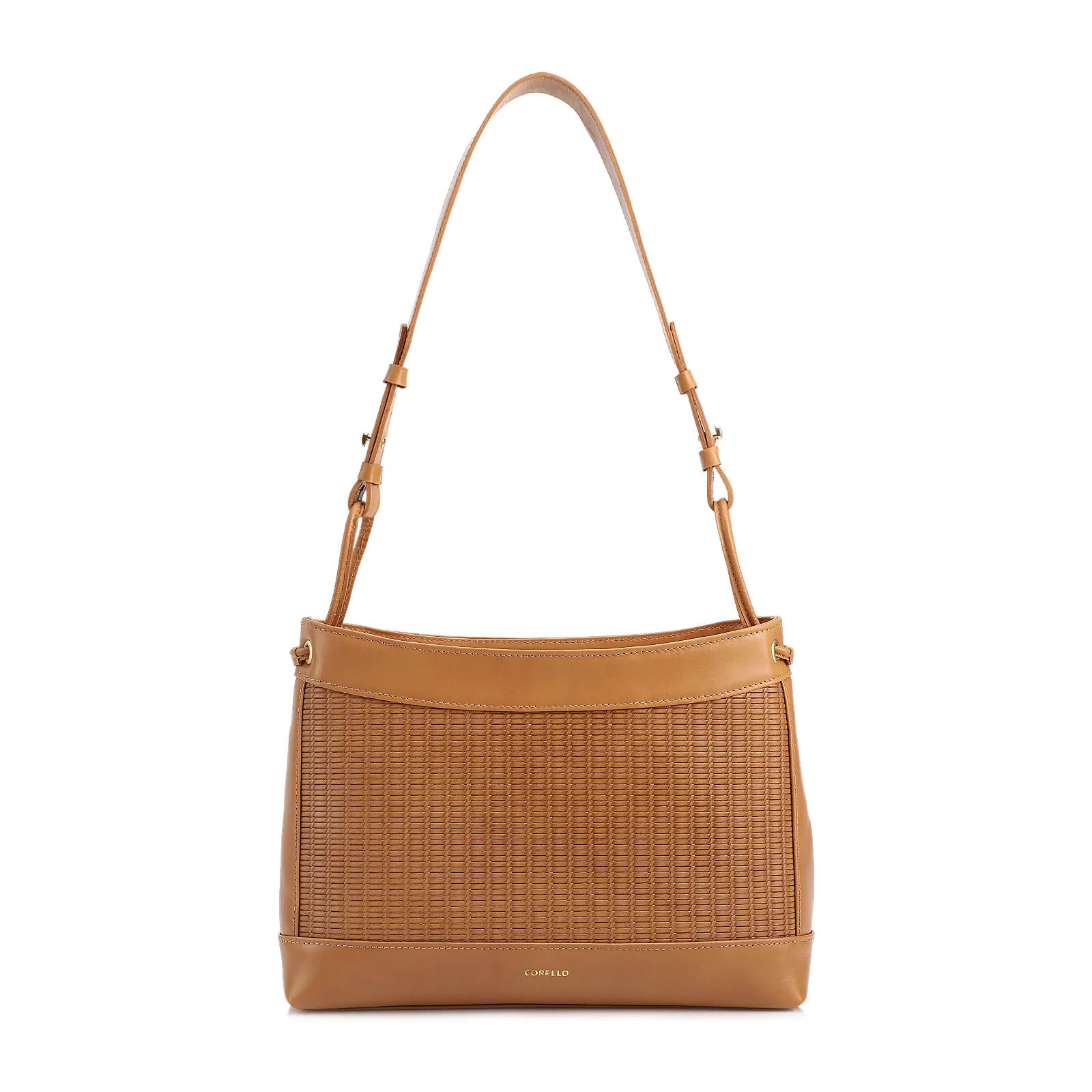  Bolsa De Ombro Média Couro Marrom Claro Rattan
