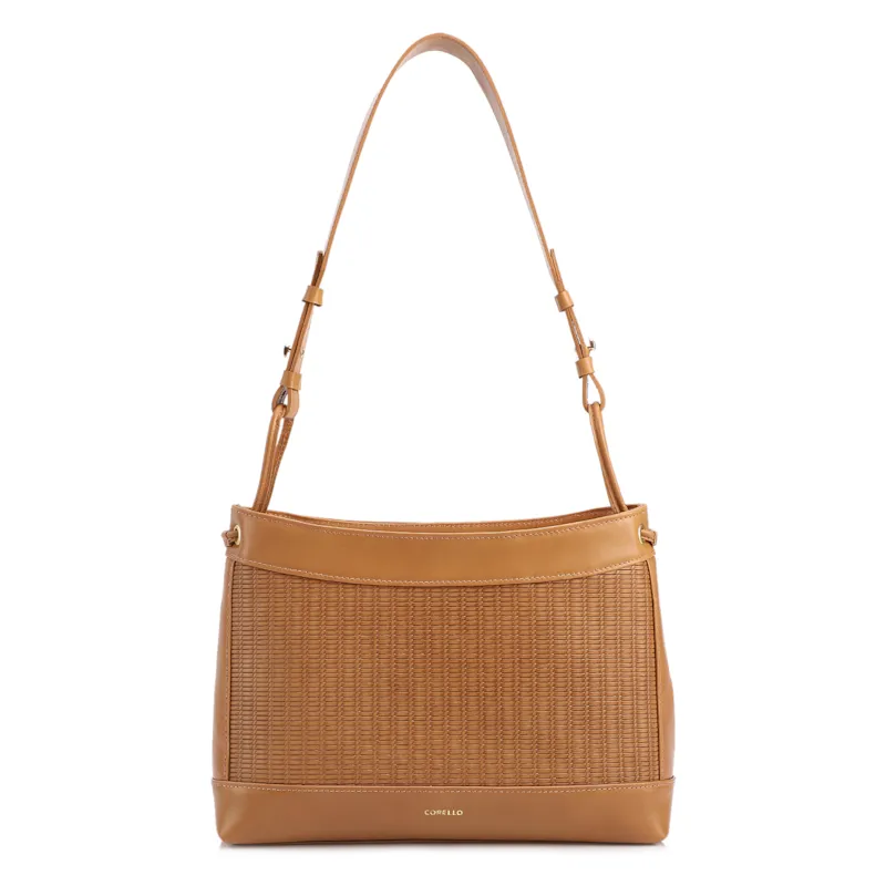  Bolsa De Ombro Média Couro Marrom Claro Rattan